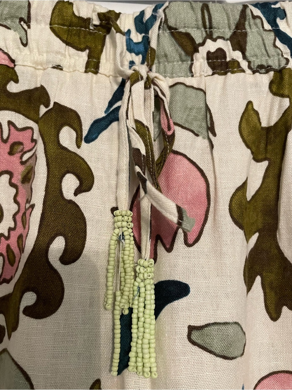 Joie Floral Linen-Blend Wide Leg Pants in Cream, Pink & Olive - Picture 2 of 6